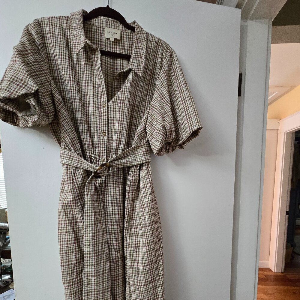 Sezane short sleeve plaid dress